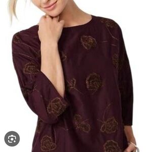 J.jill Pure Jill Embroidered Floral Tunic Top Size Large 100% Cotton